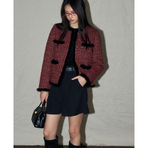 24冬新复古红羊毛小香粗花呢水貂拼接90白鸭绒羽绒服外套！ 商品图3