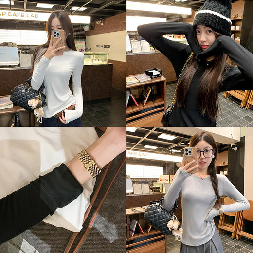 <曾小咸推荐>基础百搭3色圆领修身T恤打底衫 商品图1