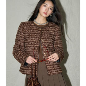 24冬新品高级感千金风美拉德羊毛混纺羽绒内胆小香风外套！