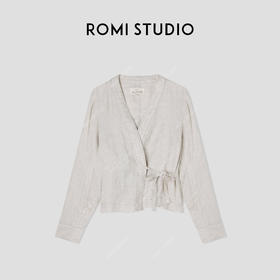 ROMI STUDIO“空山幽谷” 亚麻撞色珠编线围裹式针织开衫421E8008