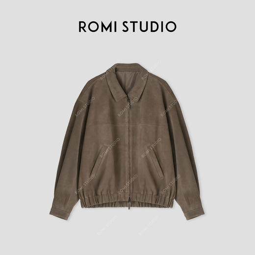 ROMI STUDIO“棕标甄选”进口小牛反绒皮立领收腰宽松皮衣 441P6028 商品图0