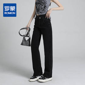罗蒙女士牛仔裤加绒保暖休闲女长裤百搭舒适显瘦好穿阔腿裤女