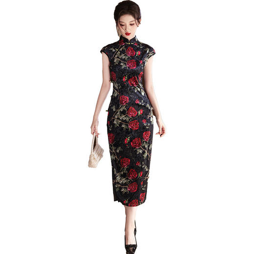 新中式无袖丝绒旗袍年轻款高级感气质改良YG2502 商品图4