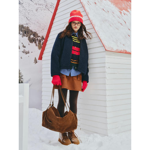 UMILAB【爱丁堡】时髦miu风 可内搭可外穿实用短款颗粒绒外套C926W 商品图3