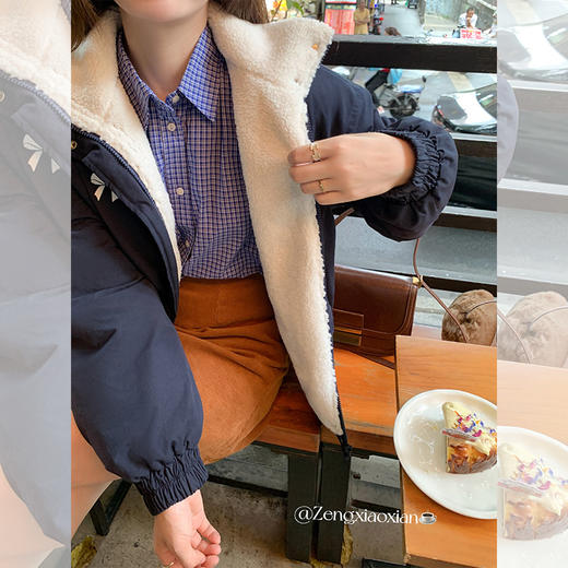 <曾小咸推荐>学院风藏蓝色加绒宽松夹克外套 日常299.99 立减140 秒杀159.99！！ 商品图2