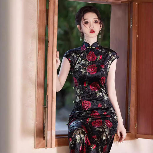 新中式无袖丝绒旗袍年轻款高级感气质改良YG2502 商品图2