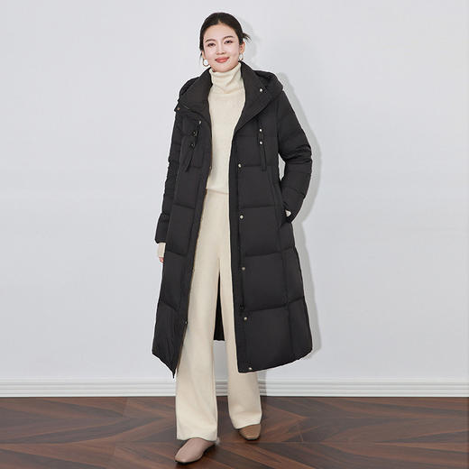 【高货wl】全新升级【铂金会员809/天猫1099/差价290】(13935) 洛诗琳冬季高级感简约白鹅绒几何绗线系带收腰连帽羽绒服 商品图3