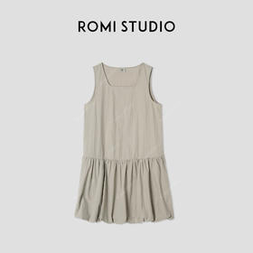 ROMI STUDIO “恣意随行” 纸皱棉一字方领A字无袖连衣裙 421L9022