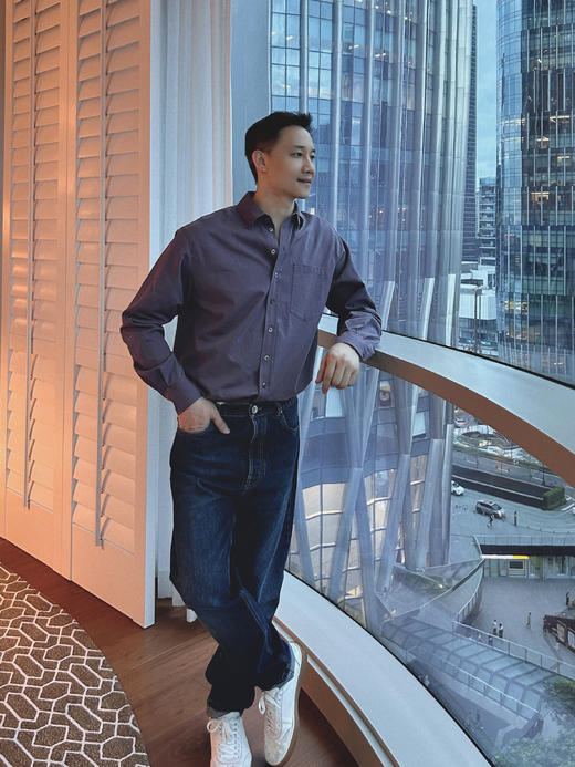 【顺丰包邮】05106【拉夫家同款】复古葡萄紫莱赛尔棉简约百搭男士衬衫 ,丝滑软糯不易皱，穿过的人都会爱上这个触感1015 商品图0