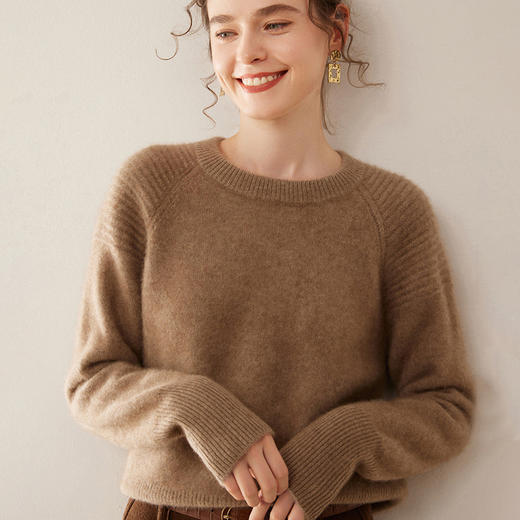 【高货QJ】全新升级【铂金会员441/天猫599/差价158】(34613) 洛诗琳双股加厚秋冬新款羊绒长袖圆领宽松百搭羊毛毛衣 商品图4