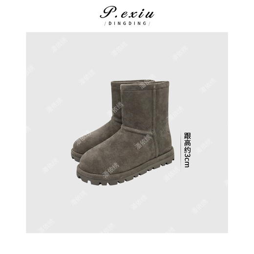 PanYiXiu/潘依绣丝光牛反绒冬季加厚保暖短筒雪地靴 QL102202 商品图1