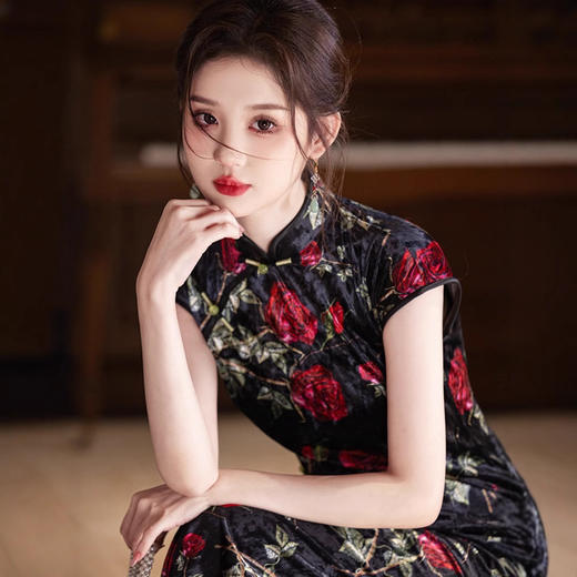 新中式无袖丝绒旗袍年轻款高级感气质改良YG2502 商品图3