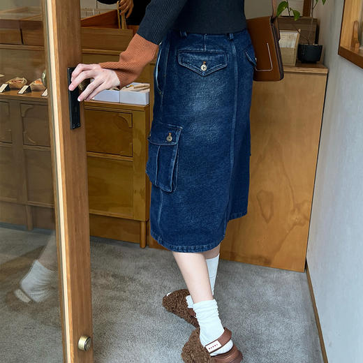 【顺丰包邮】04446 洛诗琳复古港风工装A字牛仔半身裙女622 商品图4