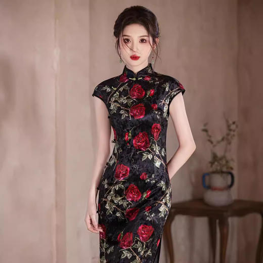 新中式无袖丝绒旗袍年轻款高级感气质改良YG2502 商品图1