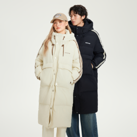 【领券下单立减100】YKYB黄子韬长款羽绒服连帽潮流百搭撞色防风防水宽松加厚保暖外套