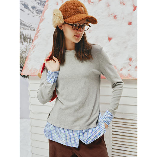 UMILAB【暖絮】叠穿B备 双面短绒蓄热面料假两件百搭T恤打底T698H 商品图2