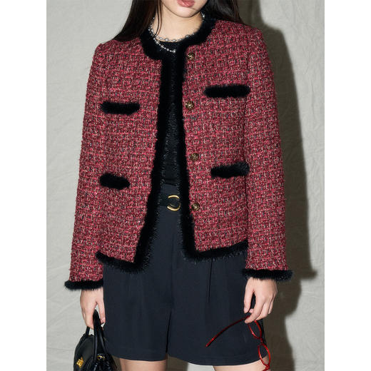 24冬新复古红羊毛小香粗花呢水貂拼接90白鸭绒羽绒服外套！ 商品图1