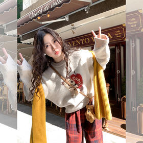 <曾小咸推荐>氛围感宽松提花小熊套头毛衣