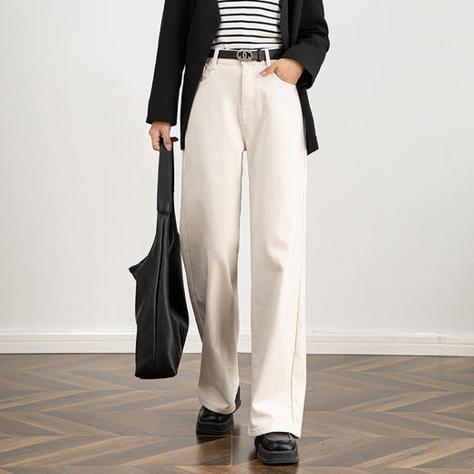 【高货rg】全新升级【铂金会员165/天猫219/差价54】(35133) 洛诗琳冬季新款米白色一体绒牛仔阔腿裤女高腰垂感直筒裤 商品图1
