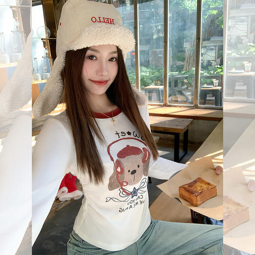 <曾小咸推荐>百搭卡通印花修身显瘦打底衫 商品图2