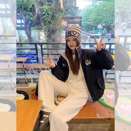 <曾小咸推荐>学院风藏蓝色加绒宽松夹克外套 日常299.99 立减140 秒杀159.99！！ 商品图1