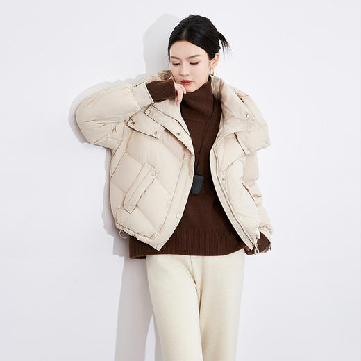 【高货wl】全新升级【铂金会员514/天猫699/差价185】(14548) 洛诗琳法式复古短款白鸭绒保暖羽绒服女冬连帽简约外套 商品图1