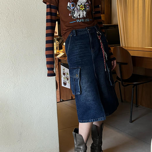 【顺丰包邮】04446 洛诗琳复古港风工装A字牛仔半身裙女622 商品图3