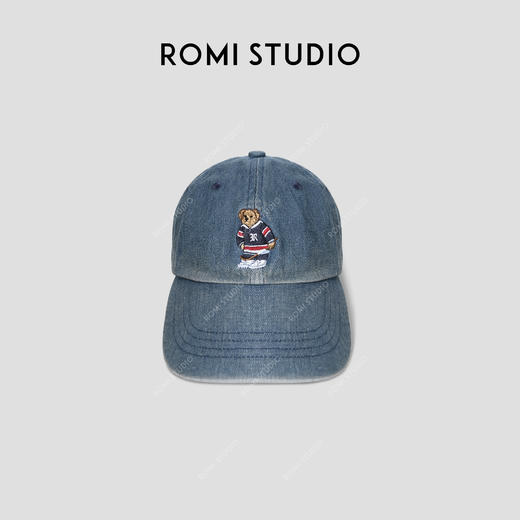 ROMI STUDIO“美式复古”牛仔棉洗水做旧小熊刺绣棒球帽405C2005 商品图1