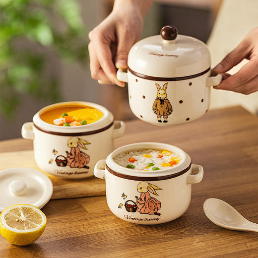 摩登主妇 赫拉兔炖盅陶瓷燕窝专用双耳带盖汤盅家用炖碗蒸蛋盅炖罐 商品图3