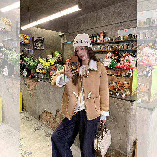 <曾小咸推荐>现货秒杀 ！微信超特价！翻领撞色边皮毛一体牛角扣外套 日常269.99 立减140 秒杀129.99！！ 商品图2