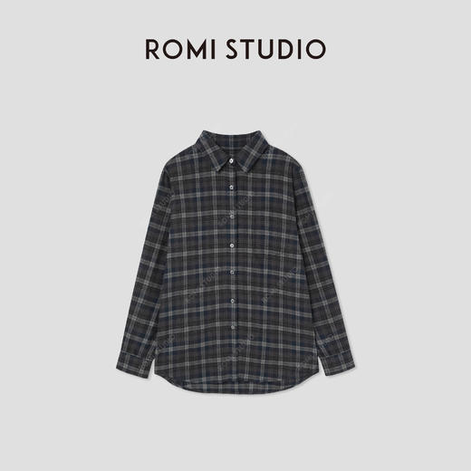 ROMI STUDIO“美式复古”高支棉混纺翻领宽松格纹衬衣 RW24AS40976 商品图0