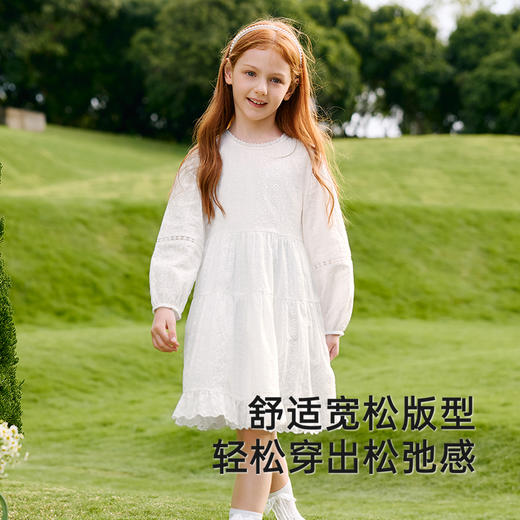英氏女童裙子夏季透气网纱女宝白色公主裙中大童裙子2025新款 商品图2