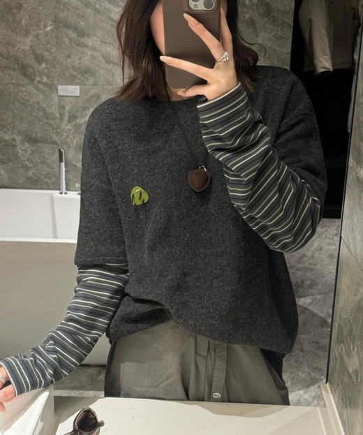 韩国订单加厚假两件打底t恤12051 商品图0