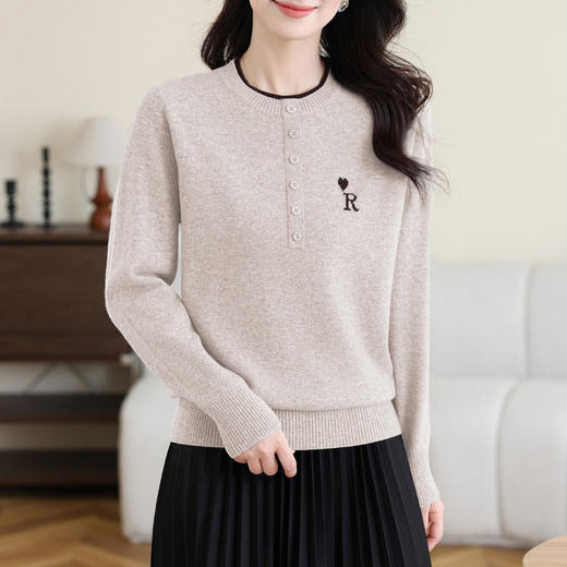 女士100纯羊毛衫，针织打底衫洋气圆领上衣CC-MH-335 商品图0