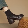 【预售5天】棕色复古拼接毛线筒短靴女新款厚底百搭小个子增高显瘦羊皮马丁靴TYMXY&6790 商品缩略图0