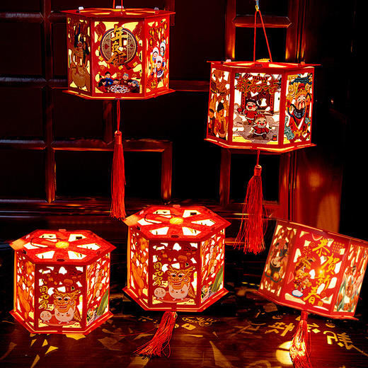 2025蛇年新年新款走马灯发光投影diy材料包儿童手提元宵灯笼宫灯 商品图1
