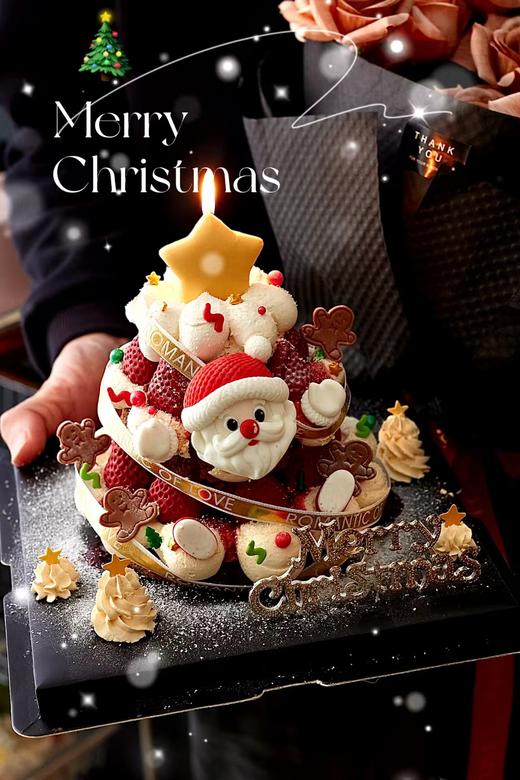 【圣诞老人特别版】-翻糖造型-新鲜水果蛋糕 商品图0