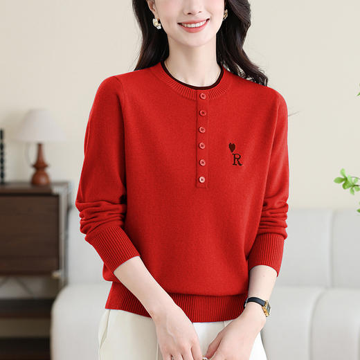 女士100纯羊毛衫，针织打底衫洋气圆领上衣CC-MH-335 商品图2