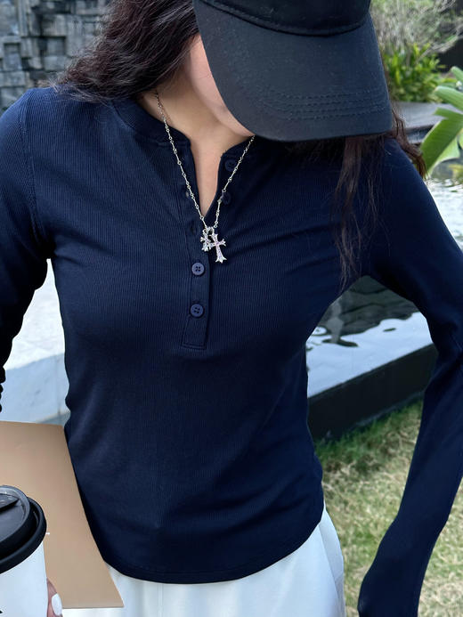 哈瓦塔（升级款）罗纹纽扣长袖兰精莫代尔超柔舒适上衣 商品图9