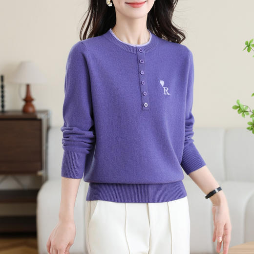 女士100纯羊毛衫，针织打底衫洋气圆领上衣CC-MH-335 商品图1