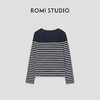 ROMI STUDIO“经典复古”100棉蓝白条纹宽松圆领长袖T恤RW24ASZ0345 商品缩略图3