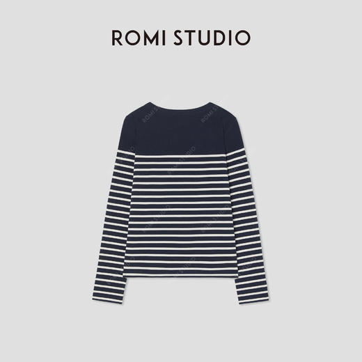 ROMI STUDIO“经典复古”100棉蓝白条纹宽松圆领长袖T恤RW24ASZ0345 商品图3