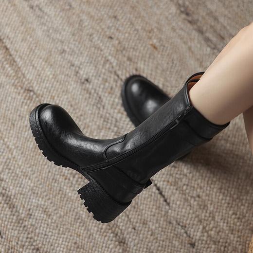 【预售5天】质感满满甜酷帅气皮带扣圆头中筒靴秋冬季新款牛皮复古百搭皮靴MDY&M215-1 商品图3