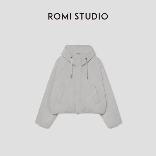 ROMI STUDIO90白鹅绒 牦牛绒棉混纺宽松连帽短羽绒服RW24WWG0069 商品图0
