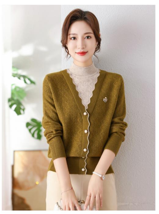 🔔【泰迪熊TEDDYBEAR】针织波浪半高领妈妈装假两件1021款：🌻如海浪般起伏的波浪图案，💗针织的方式巧妙呈现，💕赋予了整件衣服一种灵动的韵律感 商品图2