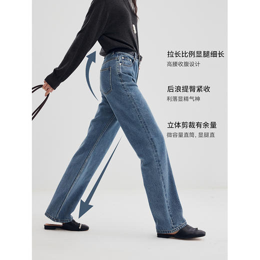 棉仓356619006-初棉肯豆裤薯条裤经典美式高腰瘦直筒牛仔裤 商品图2