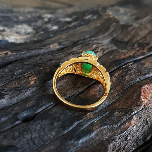 【天然正品】A货翡翠AU750黄金镶钻镶天然糯种满绿蛋面翡翠戒指12.5号（戒圈可改）女士现售价：2680特价！181124NJM49 商品图5