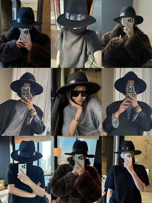 HIDEMI 节日系列艺术软雕塑感黑色亮面流苏装饰进口羊毛礼帽 商品图1