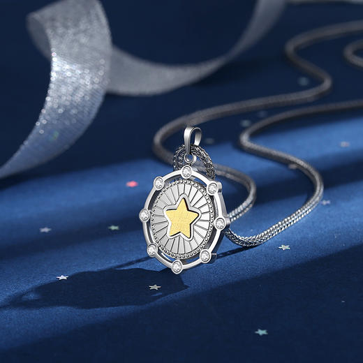 太空陨石纪念章项链 镶嵌一枚陨石8枚皓石 赠钛钢项链 商品图2