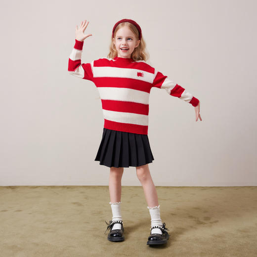 mettekids儿童100%羊绒衫秋冬女童条纹毛衣中大童男童针织衫童装 商品图2